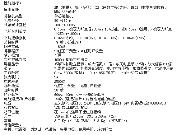 光纖熔接性能參數(shù) 光纖熔接性能參數(shù)